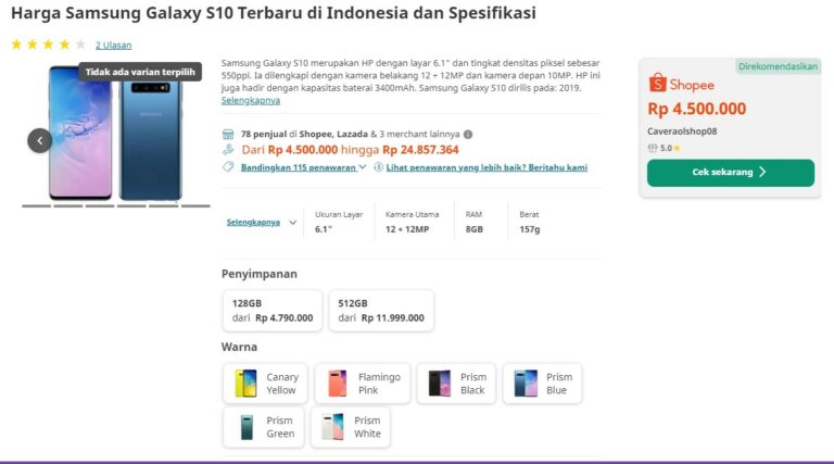 Smartphone Terbaik Dibawah 5 Juta SAMSUNG GALAXY S10